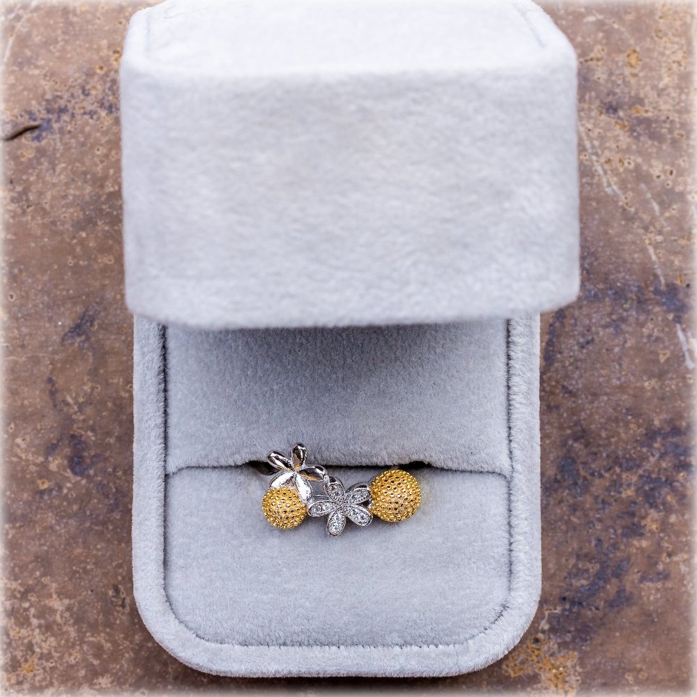 Two-Tone Sterling Silver Ball Ring - image 1